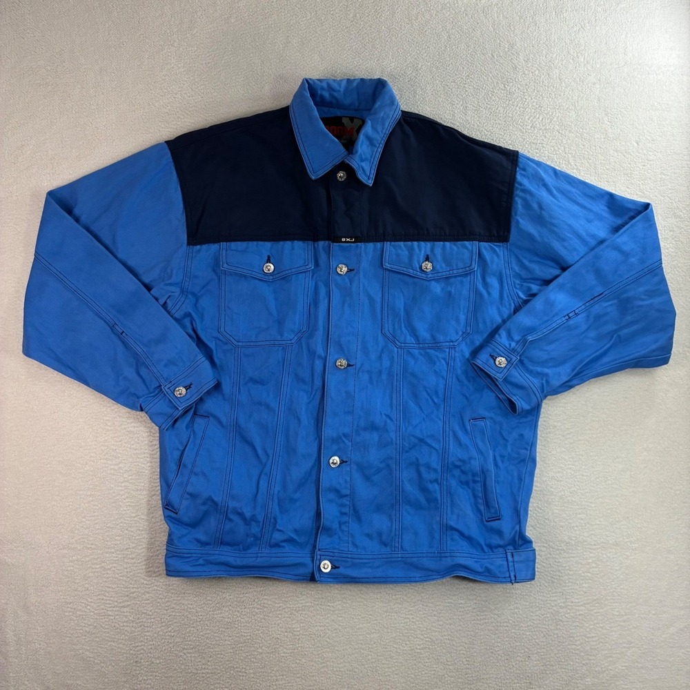 Boom X Jean Jacket Mens XL Blue Trucker Denim Vintage Y2K Streetwear Bomber